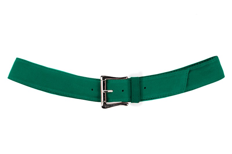 Emerald green women's dress belt, matching pumps and bags. Made to measure. Profile view - Florence KOOIJMAN